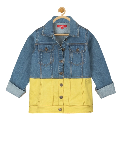 

Olele Girls Blue Colourblocked Denim Jacket