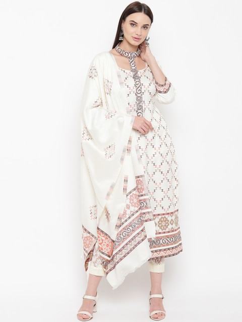 

HK colours of fashion Off-White Printed Unstitched Dress Material