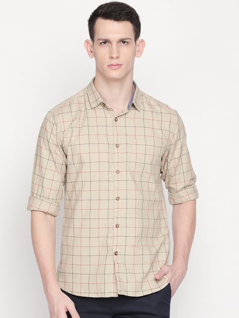 

BYFORD by Pantaloons Men Beige & Red Slim Fit Checked Casual Shirt