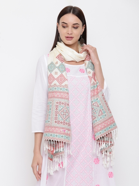 

HK colours of fashion Women Off-White & Pink Woven Design Stole