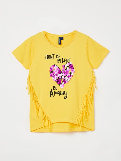 

Fame Forever by Lifestyle Girls Yellow Embellished High-Low Top