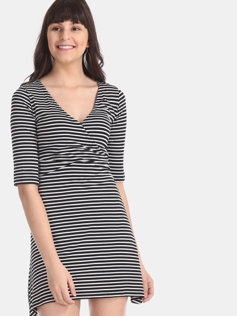 

Aeropostale Women Black & White Striped A-Line Dress