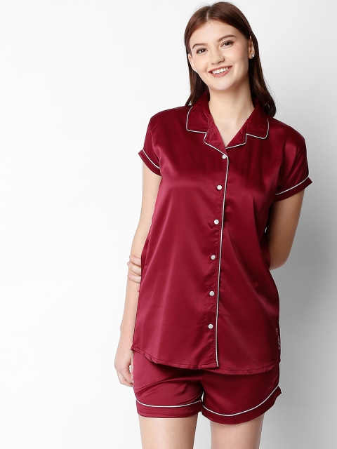 

I like me Women Maroon Solid Night suit