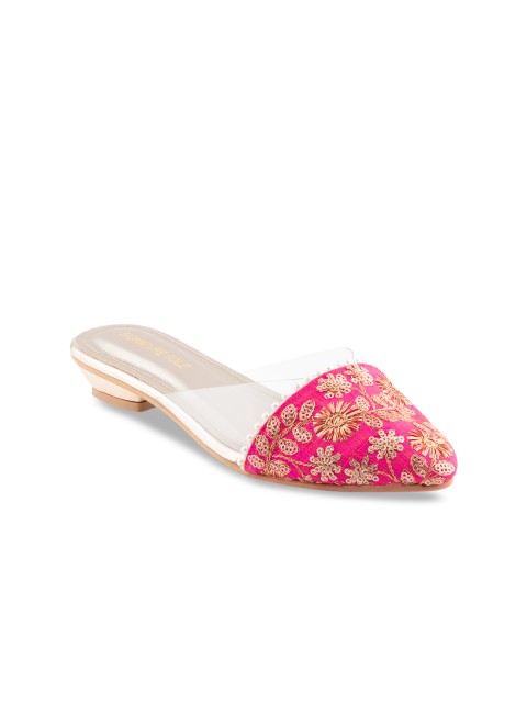 

Signature Sole Women Pink Woven Design Lace Mules
