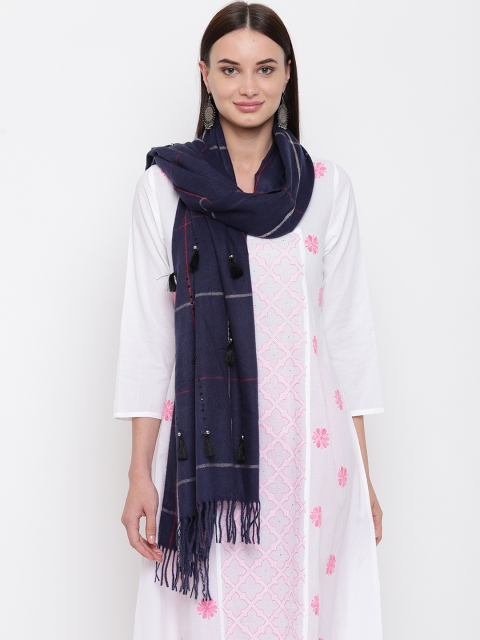 

HK colours of fashion Women Navy Blue Checked Stole