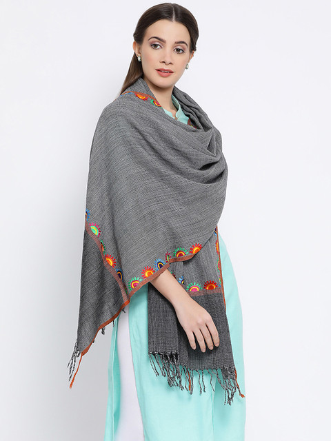 

SHINGORA Women Grey Woolen Embroidered Stole