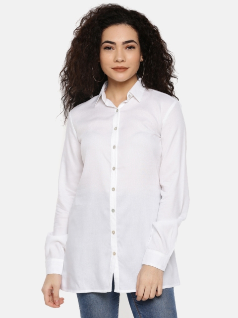 

IDK Women White Regular Fit Solid Casual Shirt