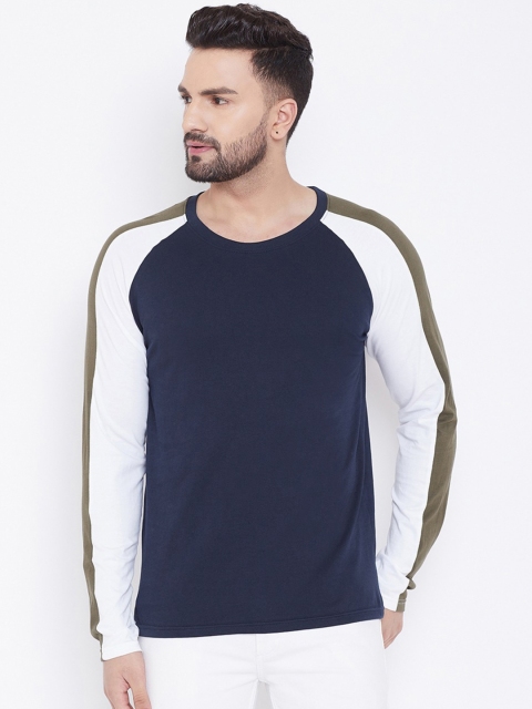 

The Dry State Men Navy Blue & White Colourblocked Round Neck T-shirt
