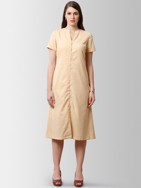 

FableStreet Women Yellow Solid Fit and Flare Dress