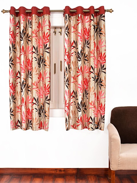 

Ariana Maroon & Beige Printed Set of 2 Window Curtains