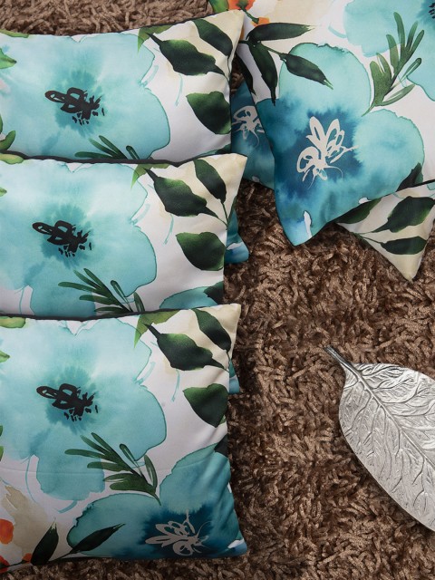 

HOUZZCODE Multicoloured Set of 5 Floral Square Cushion Covers, Multi