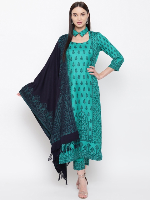 

HK colours of fashion Green Printed Unstitched Dress Material