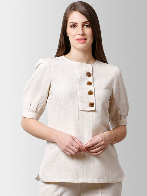 

FableStreet Women Cream-Coloured Solid Top