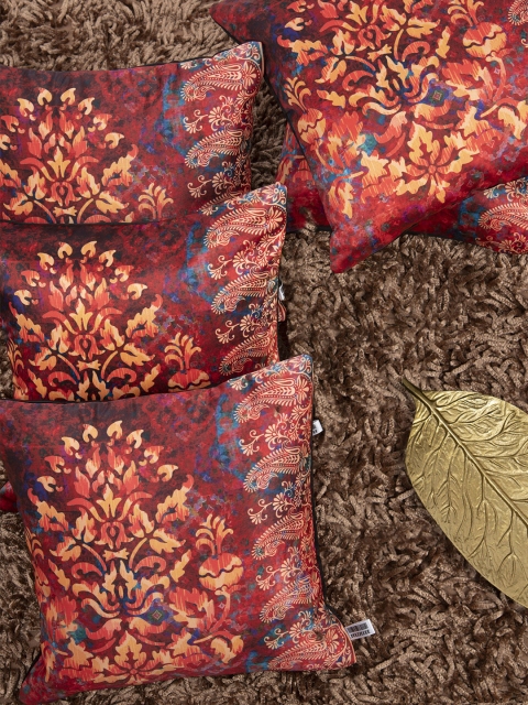 

HOUZZCODE Brown Set of 5 Floral Square Cushion Covers