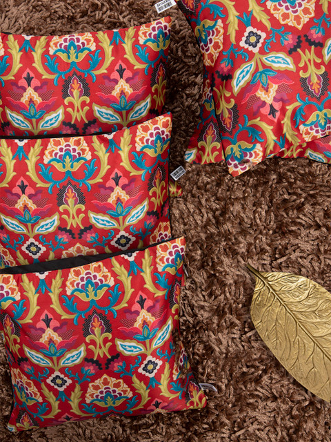 

HOUZZCODE Maroon Set of 5 Floral Square Cushion Covers