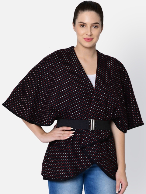 

Owncraft Women Black Printed Woolen Coat