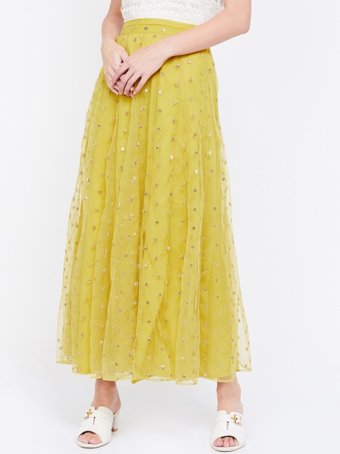 

Colour Me by Melange Women Yellow Embellished Flared Maxi Skirt
