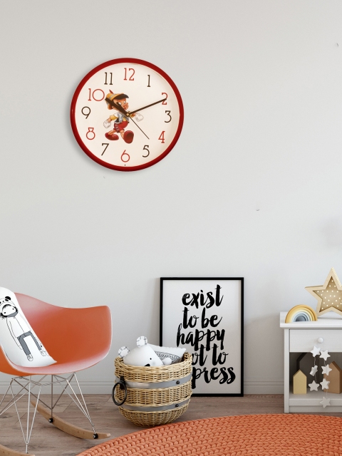 

eCraftIndia Red & Off-White Handcrafted Round Solid Analogue Wall Clock