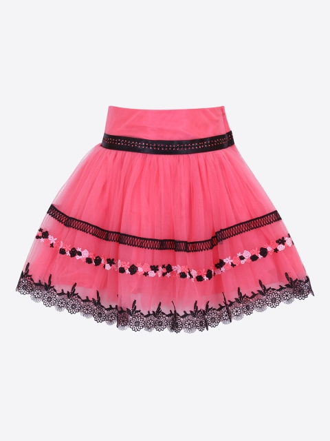 

CUTECUMBER Girls Pink & Black Self-Design A-Line Knee-Length Skirt