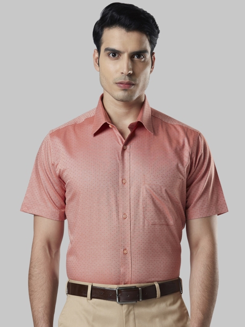 

Raymond Men Peach-Coloured Regular Fit Self Design Formal Shirt