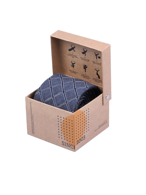 Tossido Grey & Navy Blue Woven Design Broad Tie