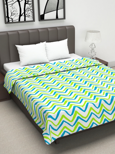 

Divine Casa Green & Turquoise Blue Abstract AC Room 110 GSM Double Bed Dohar