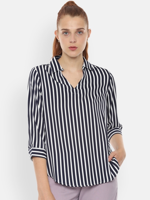 

Van Heusen Woman Women Navy Blue Striped Shirt Style Top