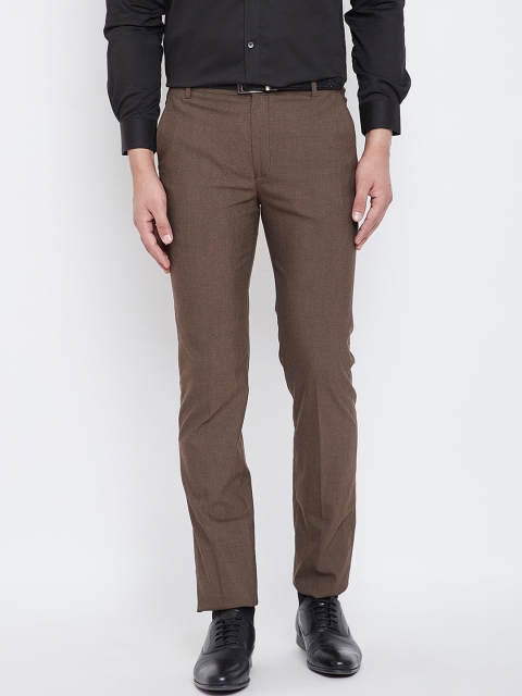 

Canary London Men Brown Smart Slim Fit Solid Formal Trousers