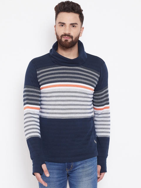 

Duke Men Navy Blue Striped Turtle Neck T-shirt