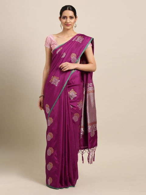 Mitera Purple Silk Blend Woven Design Banarasi Saree