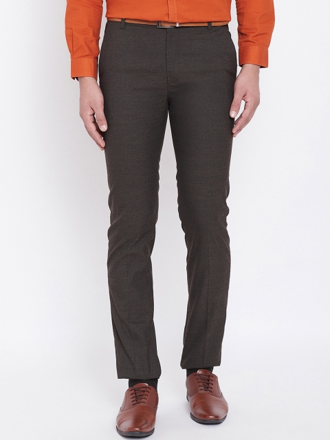 

Canary London Men Coffee Brown Smart Slim Fit Solid Formal Trousers