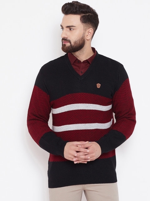 

Duke Men Black & Maroon Self Design Sweater