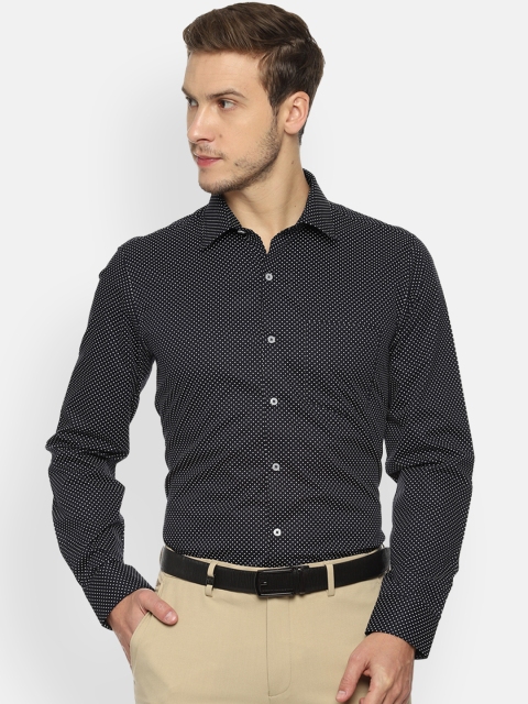 Van Heusen Men Black Slim Fit Printed Formal Shirt