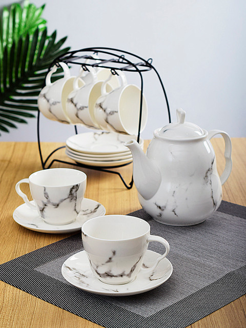 

Archies White & Black 14-Pieces Printed Bone China Kettle Set Set