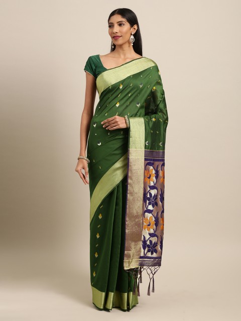 

Mitera Green Silk Blend Woven Design Ikat Saree