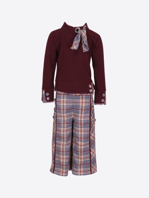 

CUTECUMBER Girls Maroon & Grey Self Design Top with Trousers