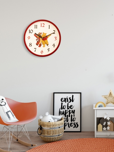 

eCraftIndia Red & Off-White Handcrafted Round Solid Analogue Wall Clock