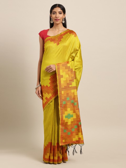 

Mitera Green Silk Blend Woven Design Ikat Saree