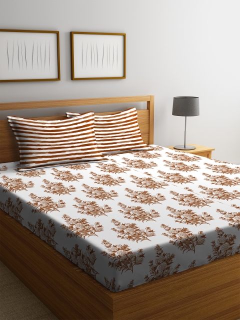 

Portico New York White & Brown Floral 210 TC Cotton 1 King Bedsheet with 2 Pillow Covers