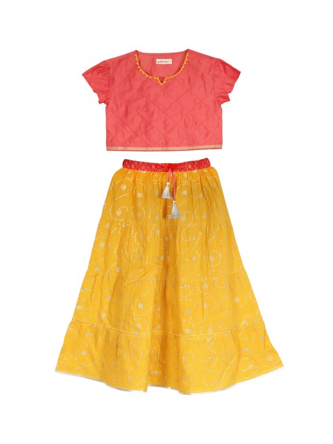 

My Little Lambs Coral Pink & Yellow Ready to Wear Lehenga with Blouse