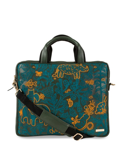 

Chumbak Unisex Olive Green & Yellow Printed Laptop Bag