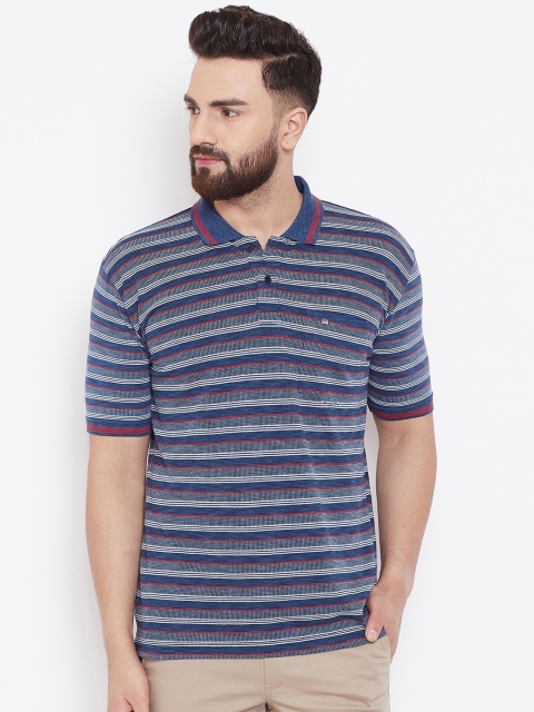 

Duke Men Blue Striped Polo Collar T-shirt