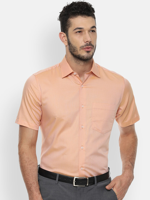 

Van Heusen Men Peach-Coloured Regular Fit Solid Formal Shirt