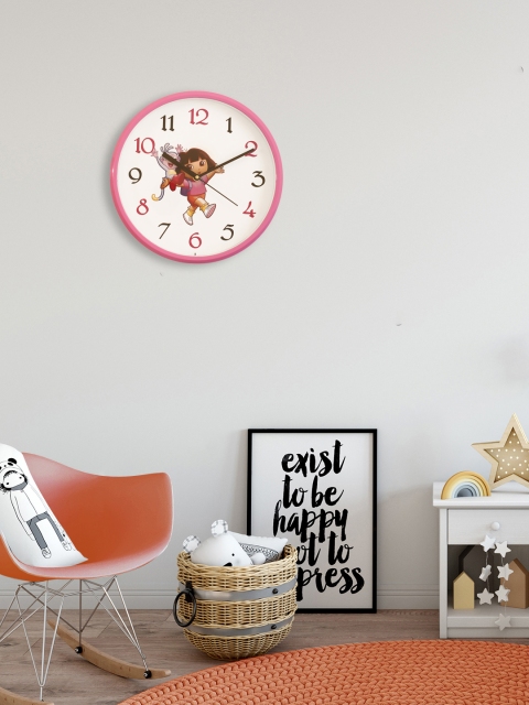 

eCraftIndia Pink & Off-White Handcrafted Round Solid Analogue Wall Clock