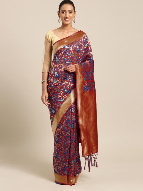 

Mitera Red & Blue Silk Blend Woven Design Banarasi Saree