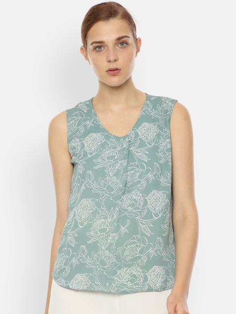 

Van Heusen Women Teal Green & White Floral Print Top