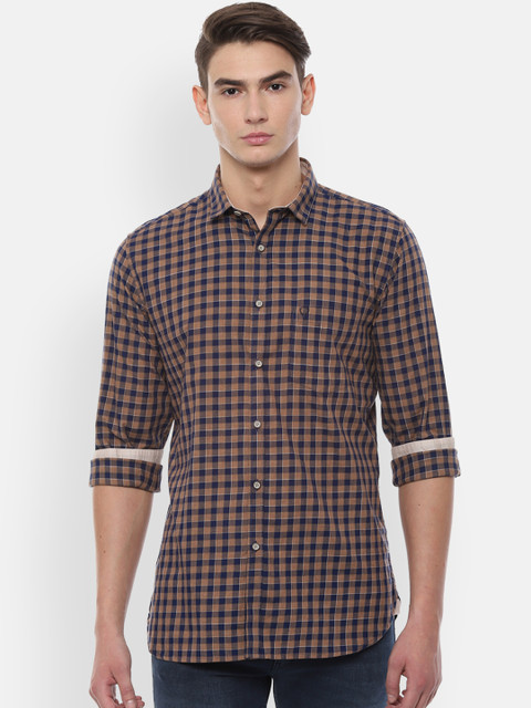 

Allen Solly Men Brown & Navy Blue Slim Fit Checked Casual Shirt