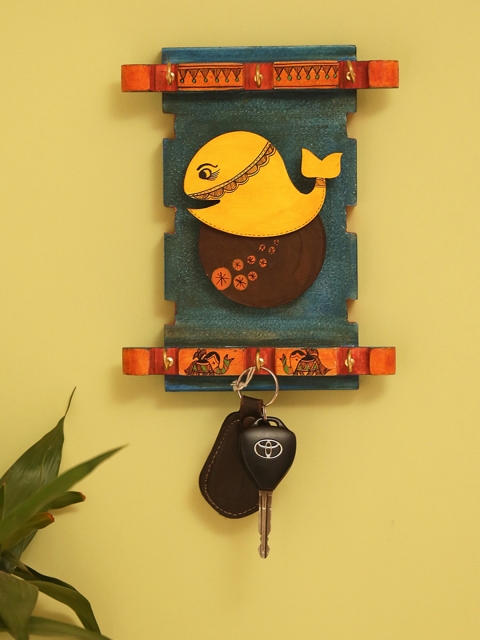 

ExclusiveLane Turquoise Blue & Yellow Handmade Baby Fish Wooden Key Holder