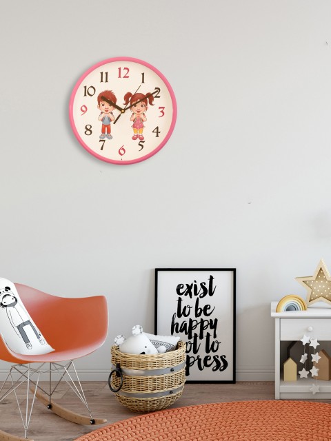 

eCraftIndia Pink & Off-White Handcrafted Round Solid Analogue Wall Clock