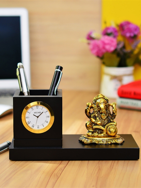 

Archies Black & Gold-Toned Ganesha Rectangle Solid Analogue Table Clock